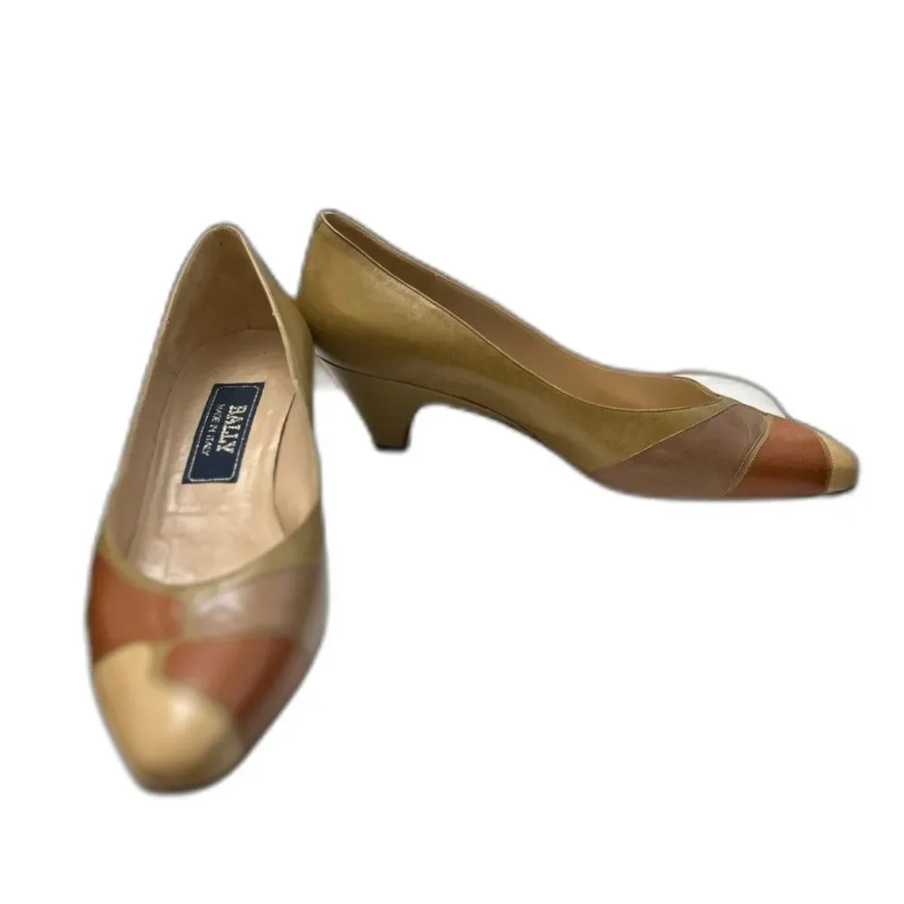 Vintage BALLY Low Cone Heel Multicolor Closed Toe Patchwork Leather Pumps - Picture 3 of 8